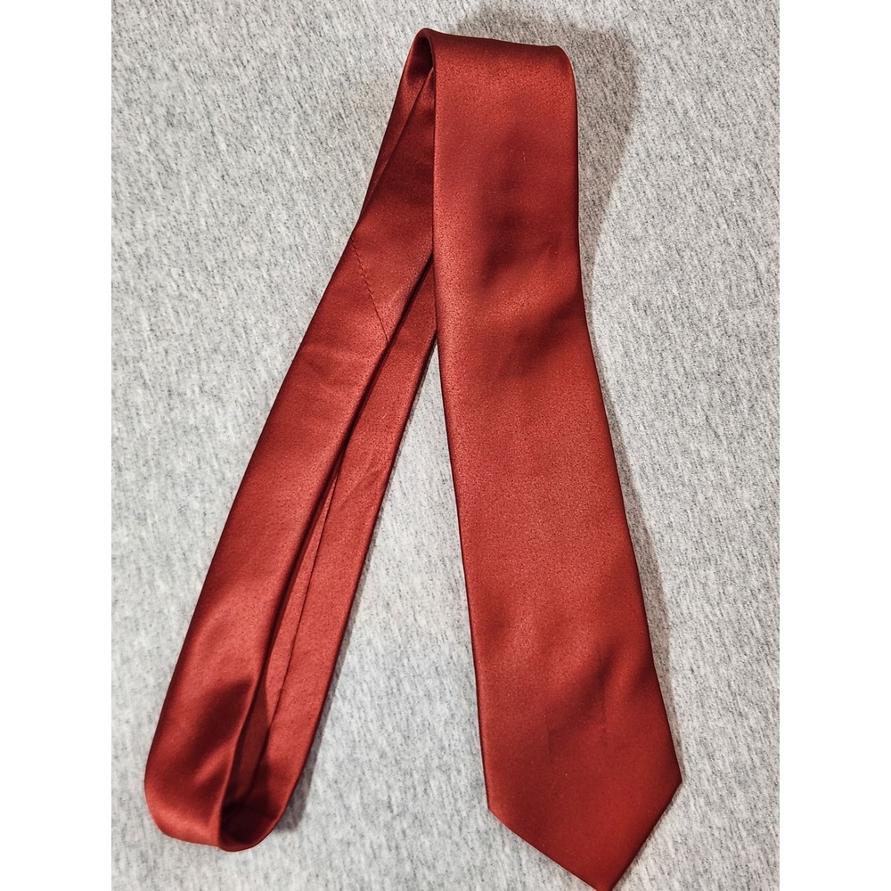 Azazie Necktie Mens OS Rust Red Satin Solid Formal Classic Wedding Tie